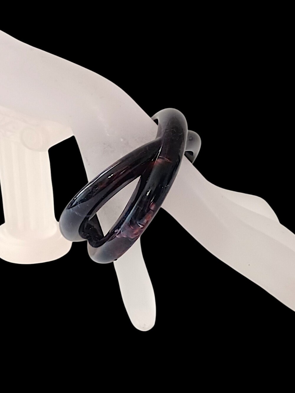 Vtg Lucite Criss Cross Bangle Bracelet Black Red Swirled Acrylic Retro 80s Disco